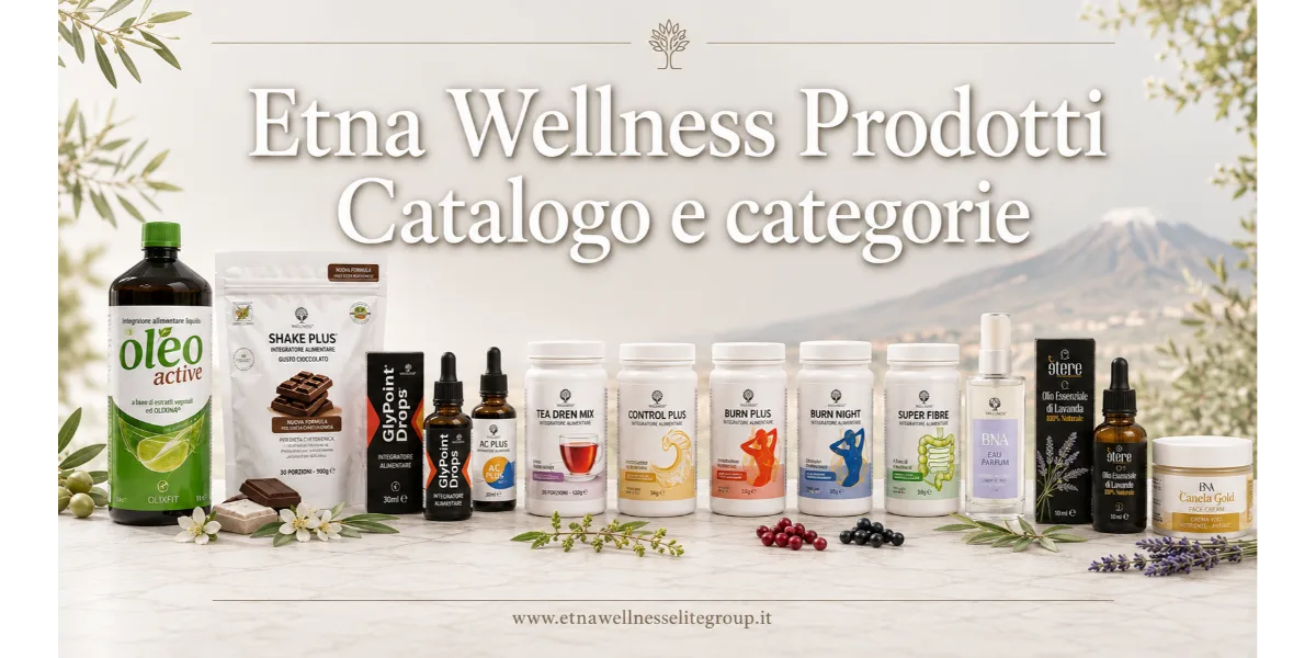 Etna Wellness prodotti catalogo e categorie con integratori cosmetici oli profumi e prodotti casa