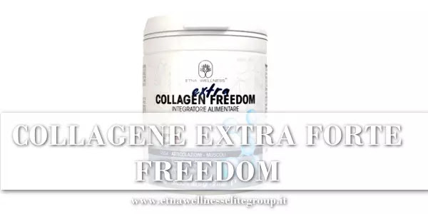 Collagen Extra Freedom Etna Wellness integratore in polvere con collagene bovino, glucosamina, vitamine e calcio per ossa, articolazioni e muscoli