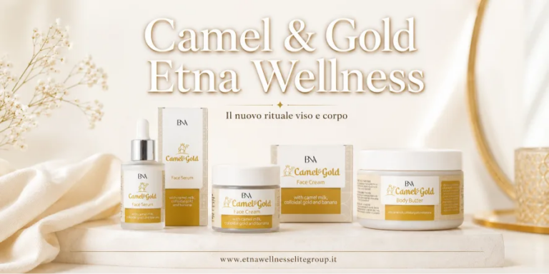 Linea cosmetica Camel Gold Etna Wellness Elite Group con Face Serum Face Cream e Body Butter