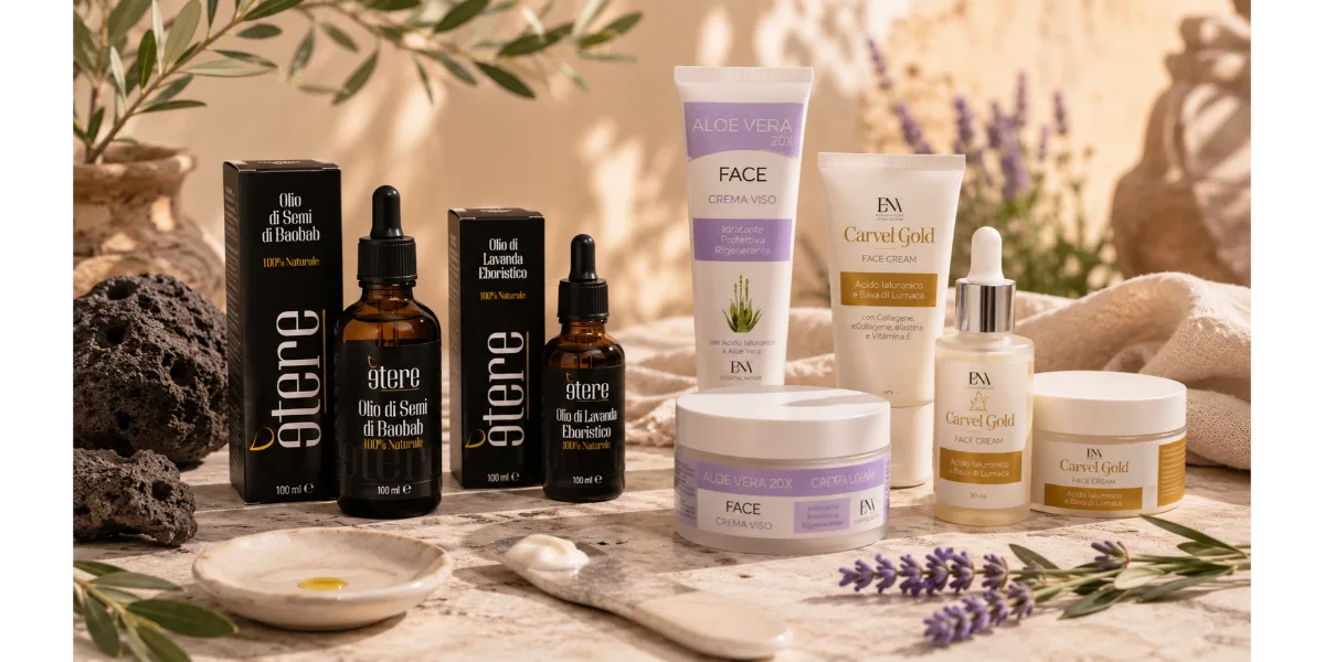 Cosmetica naturale e oli essenziali Etna Wellness per la cura quotidiana della pelle e il benessere sensoriale