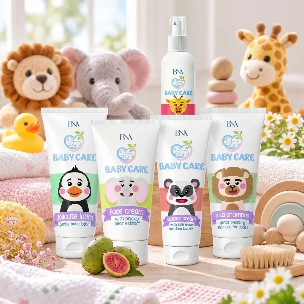 Linea BNA Baby Care Etna Wellness con lozione corpo, crema viso, crema pannolino, shampoo e acqua profumata